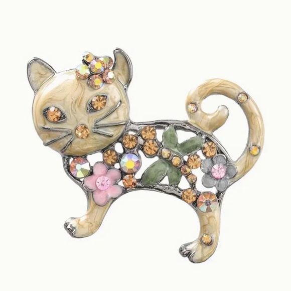 Vintage Style Cat Brooch Of Rhinestones & Metal Alloy Merge in Unique Style Cat - Picture 2 of 5